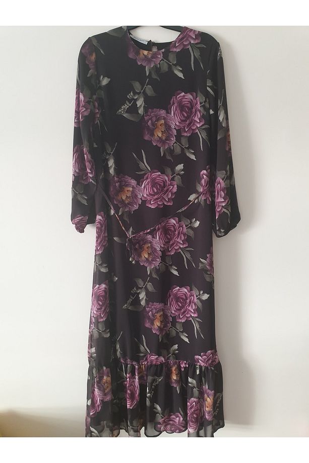 Şifon Astarlı Boydan Tesettür Elbise 140cm - 1