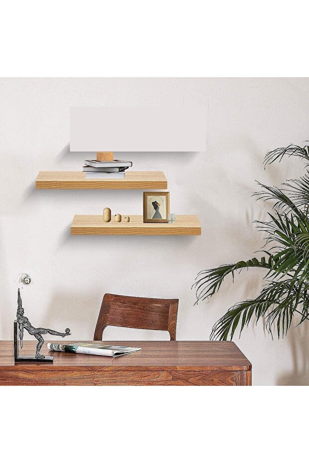 Meşe Duvar Rafı 2 Li Set Gizli Raf - 2