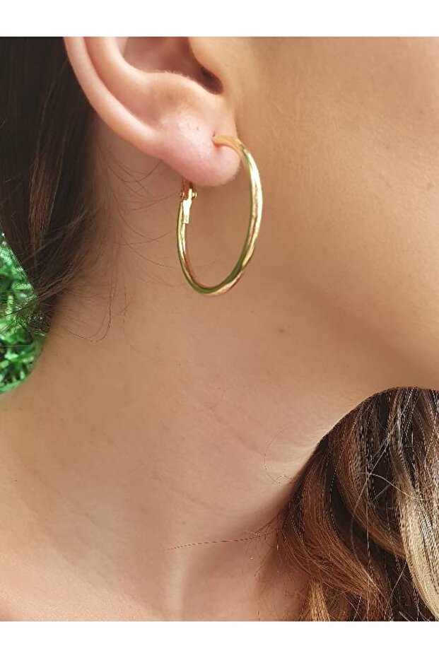 Gold Color Brass Plated Women's Hoop Earrings