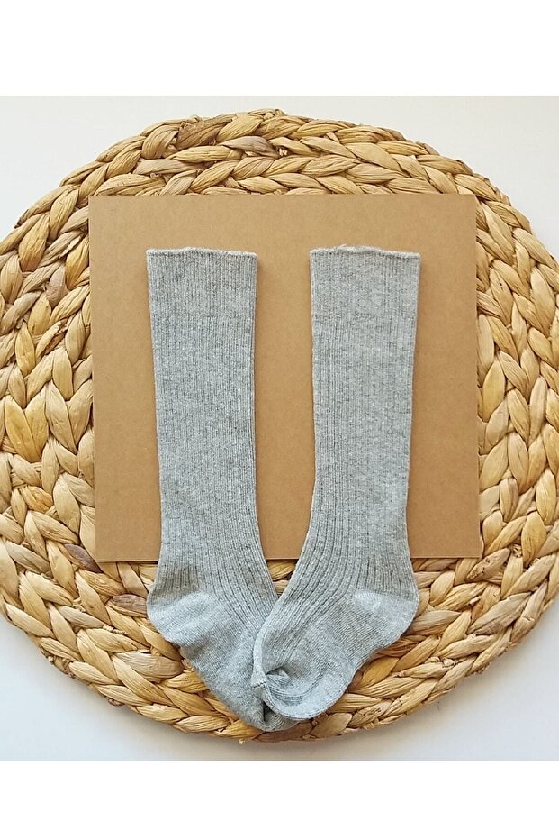Baby Girl and Boy Plain Ribbed Gray Knee-Cuff Socks
