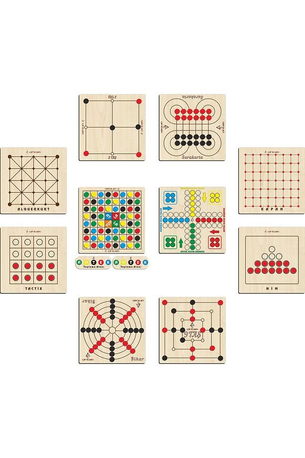 Ahşap 10 Lu Set, 3 Taş+9 Taş+bihar+surakarta+tactix+kapan+nim+alquerkurt+kızma Birader+atla Topla - 1