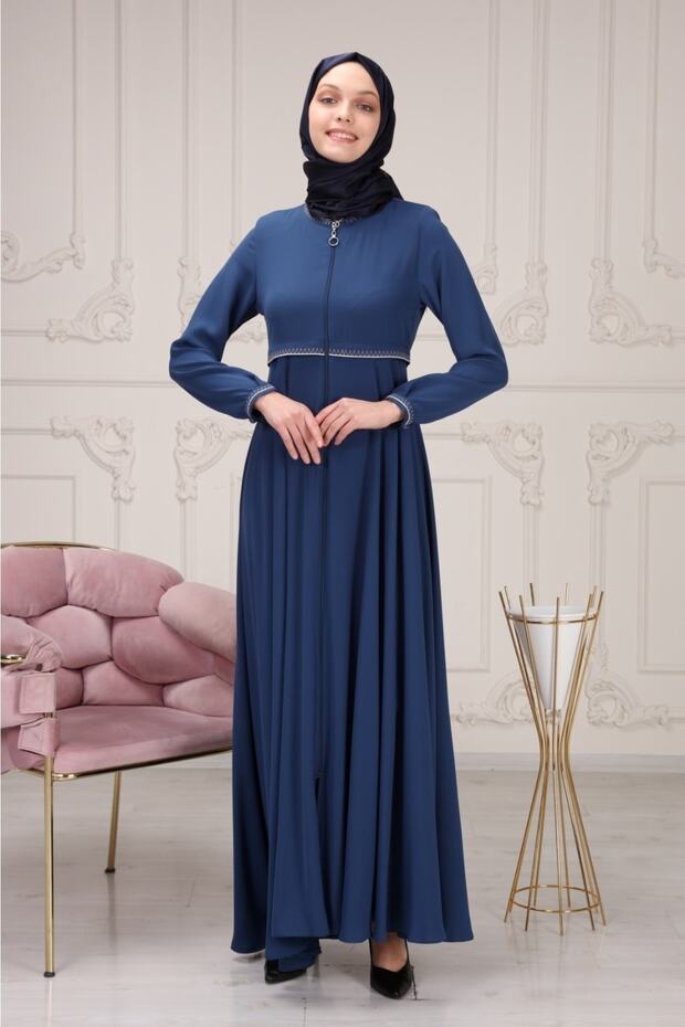 Women's Abaya Striped Waist Printed Flared Mevlana Abaya