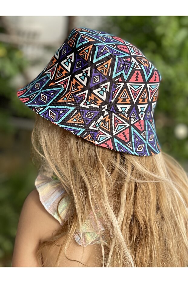 Unisex Girl Boy Bucket Baguette Hat Colorful Colorful Authentic Geometric Shape Patterned