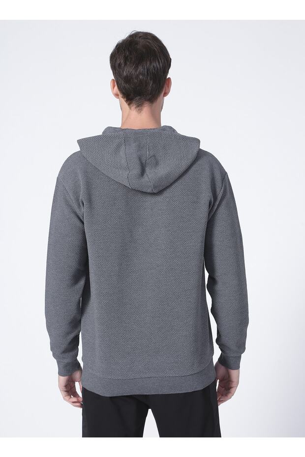Kapüşonlu Basic Gri Melanj Erkek Sweatshirt - 4