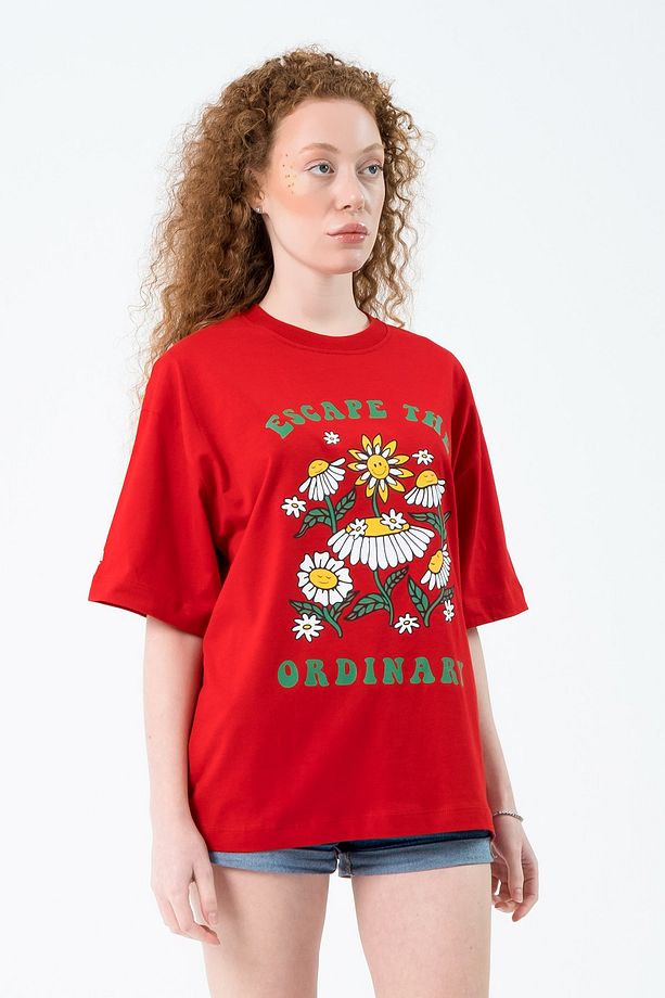 Eazy Kırmızı Escape Unisex Extra Oversize Baskılı Kısa Kollu T-shirt - 5