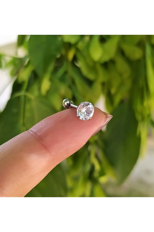316l Cerrahi Çelik Gümüş Tek Taş Top Uçlu Helix Tragus Kulak Burun Kaş Dudak Vücut Piercing - 1