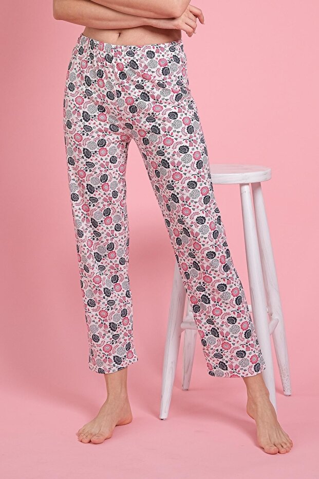 Floral Patterned Single Jersey Pajama Bottom