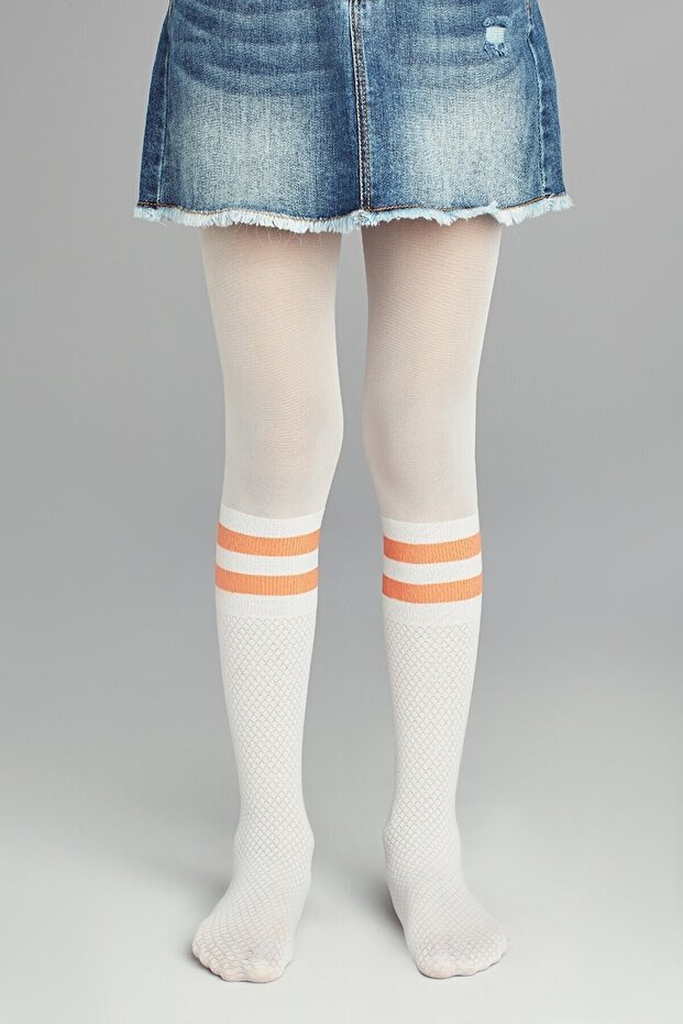 Girl's White Pretty Neon Stripe Pantyhose