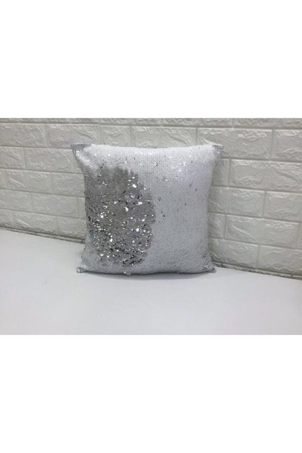 Sequined Throw Pillow Cover - (white-silver)