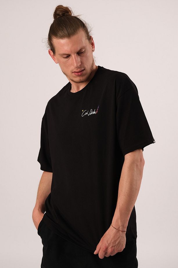 Oversize Cool Dude Baskılı Siyah Tshirt - 6