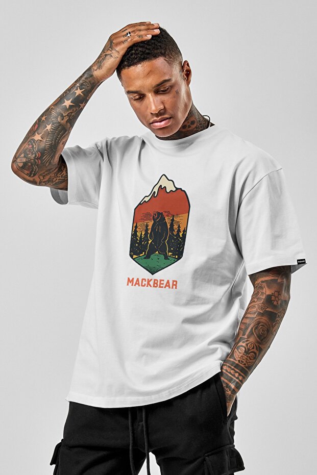 Sc Plus Oversize Mackbear Baskılı Beyaz Tshirt - 5