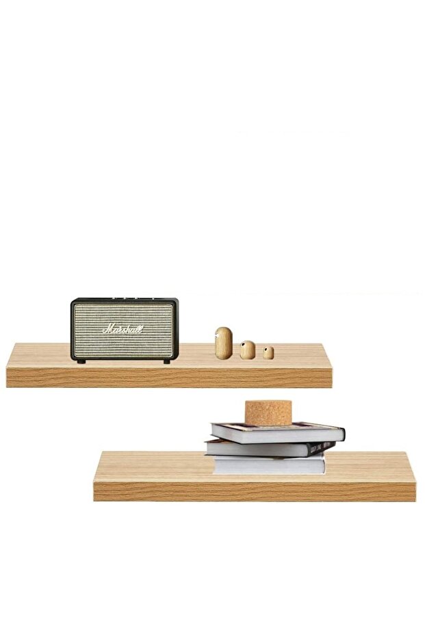 Meşe Duvar Rafı 2 Li Set Gizli Raf - 1