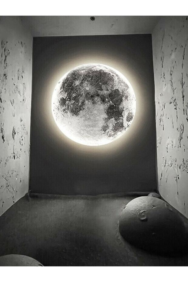 Moon Led Aplik 30cm Çap 25watt Led, Ay Led Duvar Lambası, Uv Baskı Modern Led Aplik - 1
