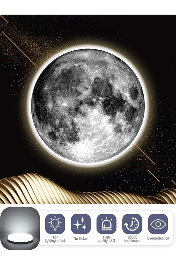 Moon Led Aplik 30cm Çap 25watt Led, Ay Led Duvar Lambası, Uv Baskı Modern Led Aplik - 6