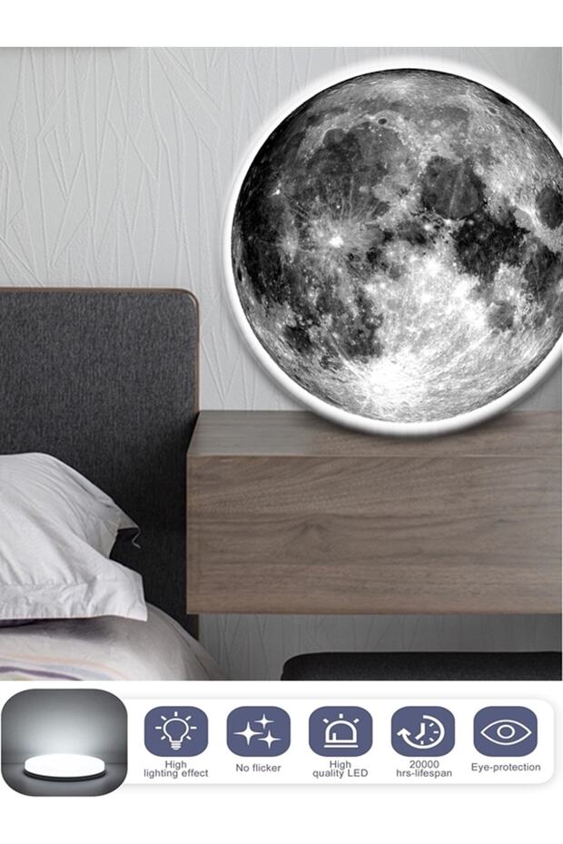 Moon Led Aplik 30cm Çap 25watt Led, Ay Led Duvar Lambası, Uv Baskı Modern Led Aplik - 8