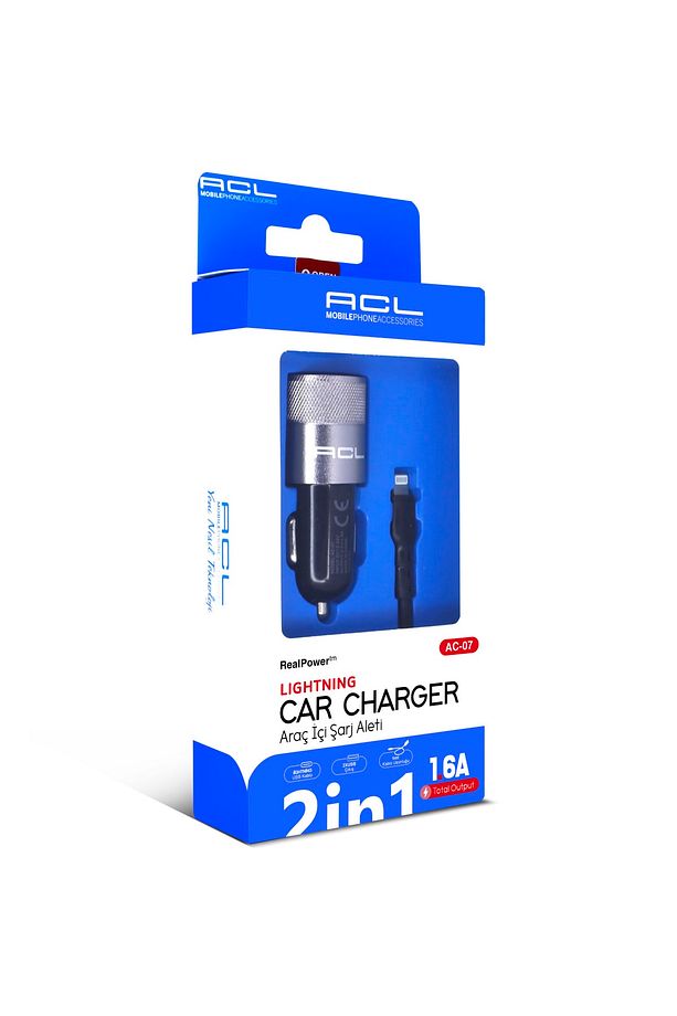 Ac-07 1.6 Amper Araç Içi Çakmaklık Lightning Iphone Kablolu Şarj 1 Metre - 1