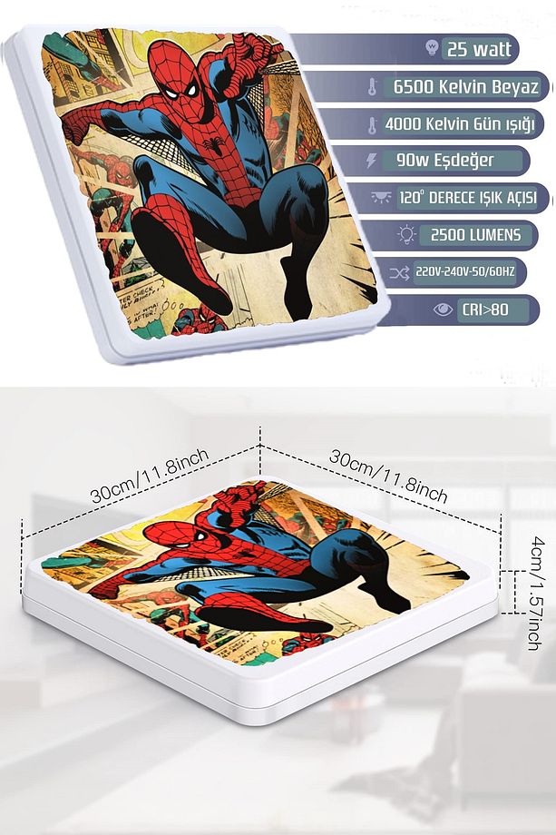Spiderman-led Avize-25watt-30cm X 30cm, Çocuk Odası Avize, Avize Modelleri, Örümcek Adam Led Avize - 5