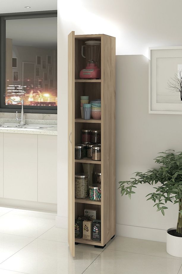 Tek Kapaklı 5 Raflı Safir Renkli Çok Amaçlı Banyo Mutfak Kiler Dolabı Tek Kapılı Erzak Dolabı - 2