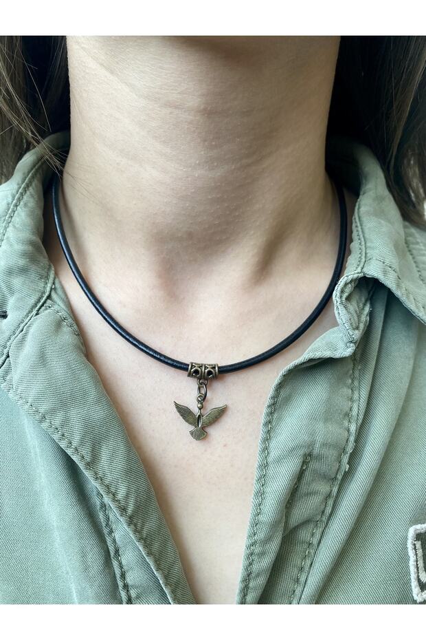 Special Design Handmade Bird Themed Genuine Leather Necklace