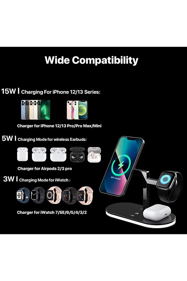 omx 15w Hızlı Şarj Standı Iphone Watch  Gece Lambalı Kablosuz Şarj Istasyonu gextrx 976748 - 5