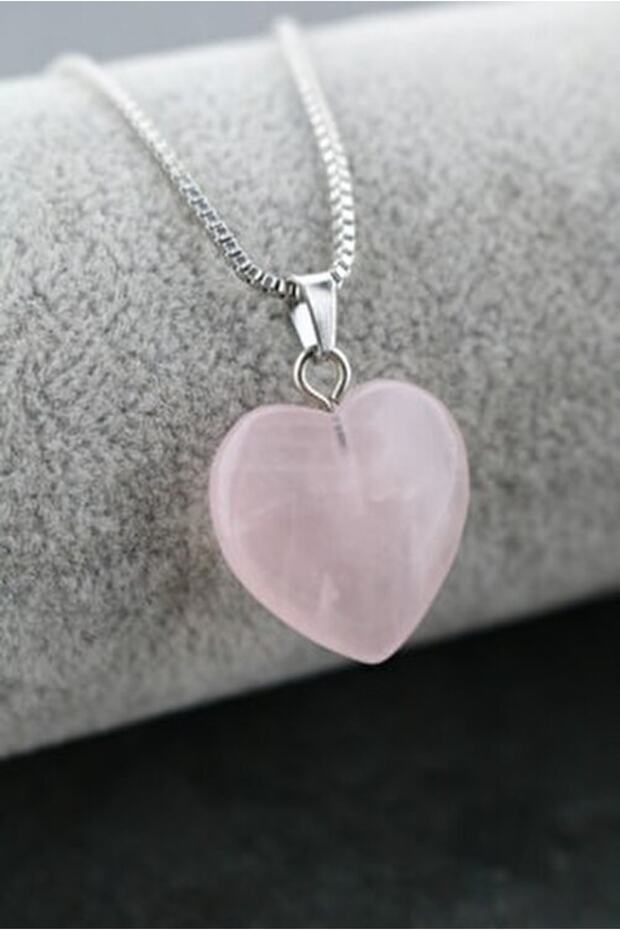 Natural Stone Pink Quartz Heart Necklace Women's Natural Stone Chain Necklace