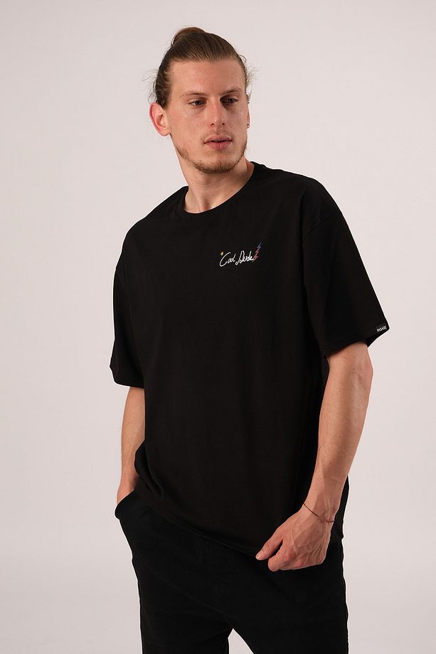 Oversize Cool Dude Baskılı Siyah Tshirt - 2