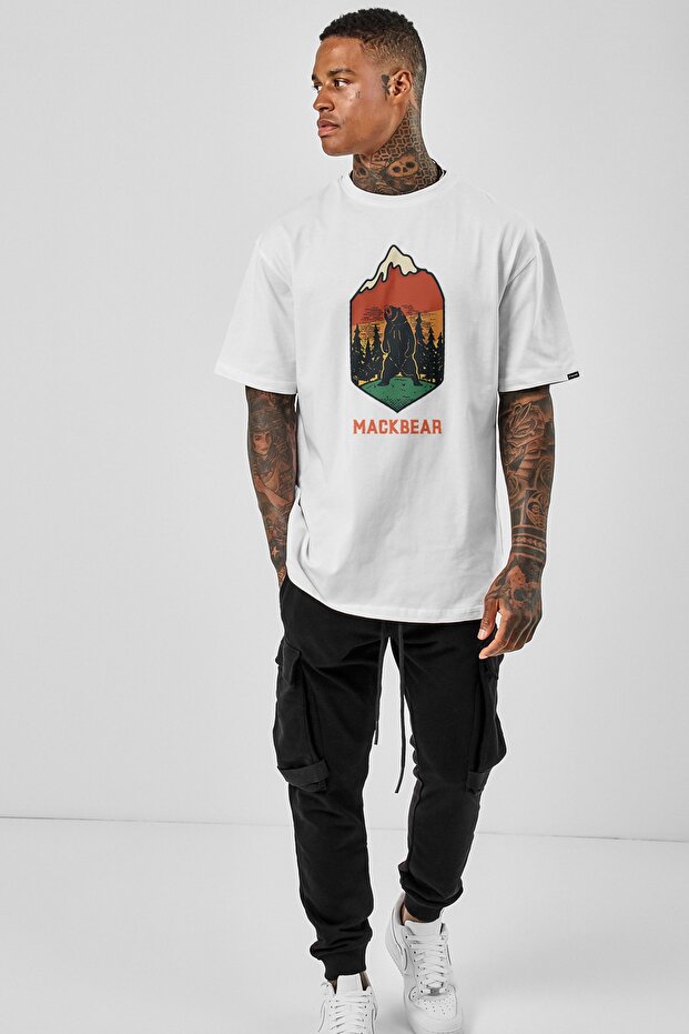 Sc Plus Oversize Mackbear Baskılı Beyaz Tshirt - 1