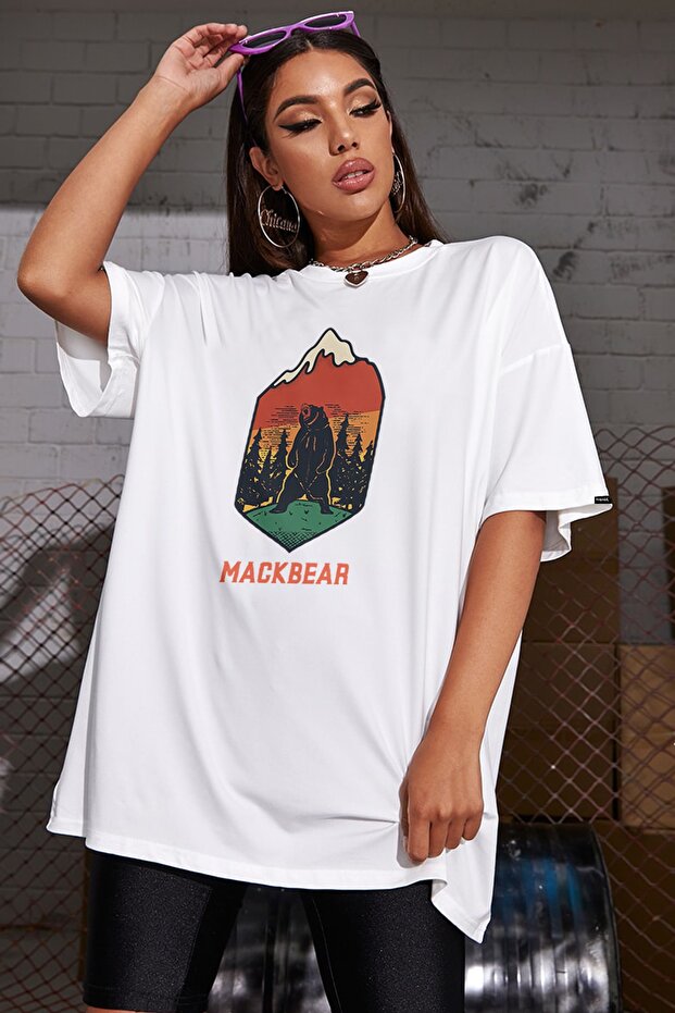 Sc Plus Oversize Mackbear Baskılı Beyaz Tshirt - 4