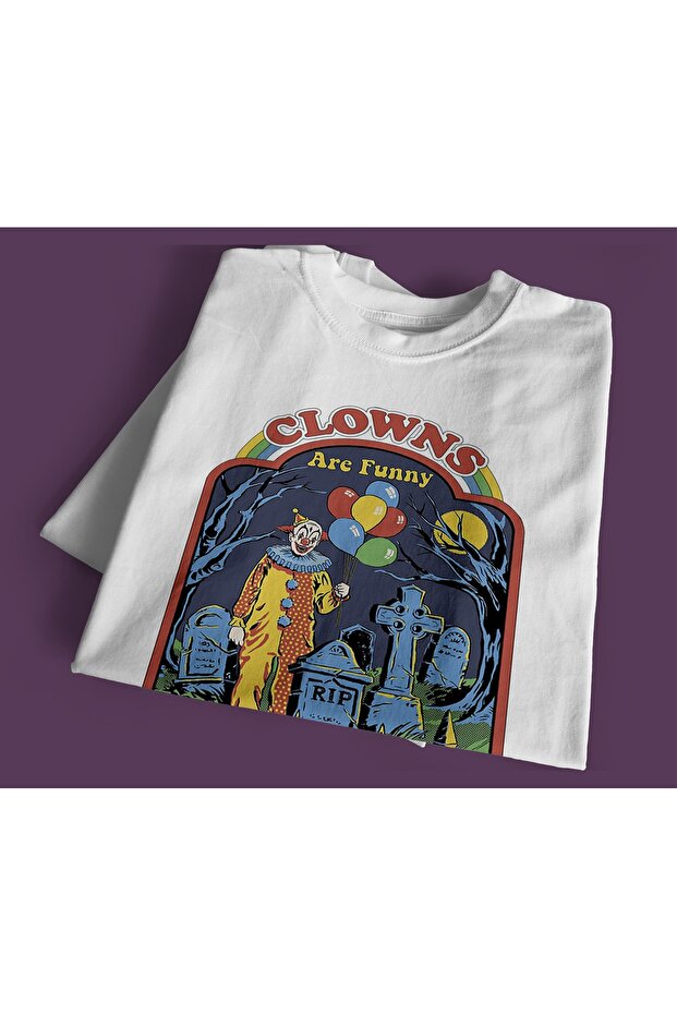 Oversize Unisex Pattern Clown Clown Tomb Sarcastic Themed Printed White T-shirt