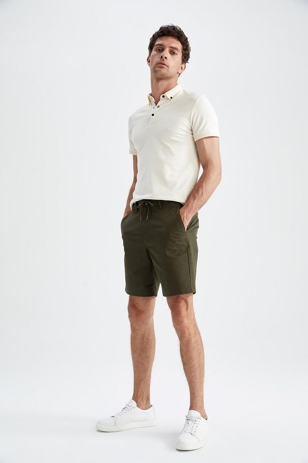 Slim Fit Beli Bağcıklı Şort - 1