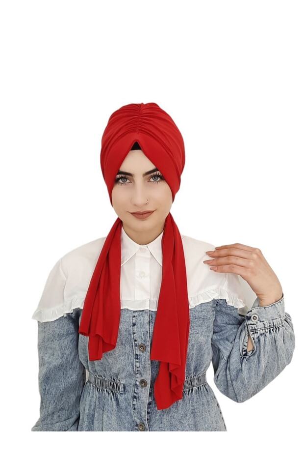 تصميم جاهز لشال بونيه برباط باللون الأحمر