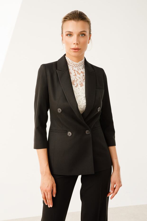 Düğmeli Keten Ceket - 1