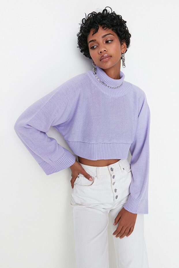 Lila Super Crop Basic Strickpullover TWOAW21KZ0163 - 2