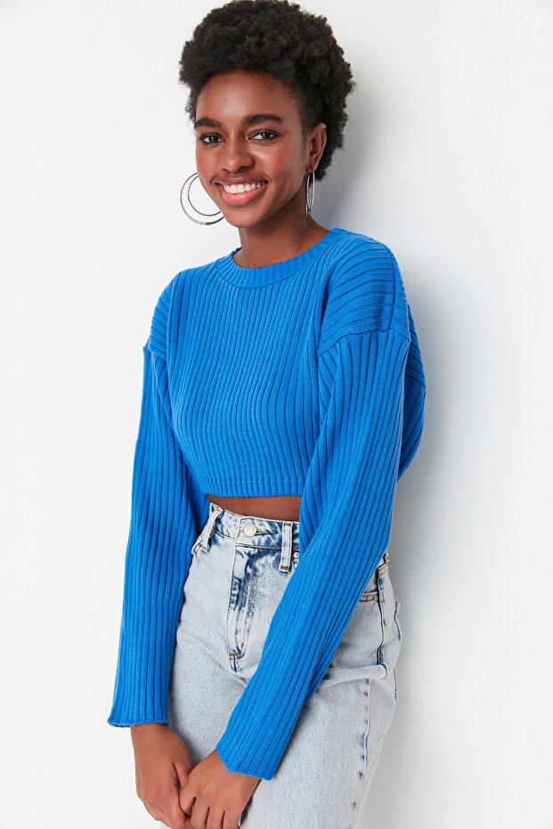 Blauer Super Crop Basic Strickpullover TWOAW23KZ01068 - 2