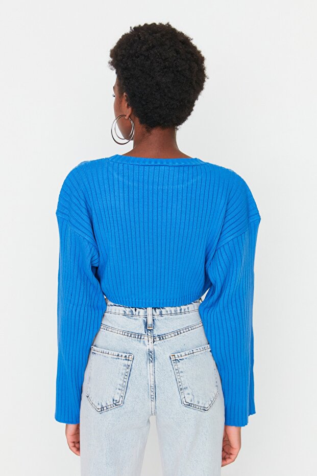 Blauer Super Crop Basic Strickpullover TWOAW23KZ01068 - 5