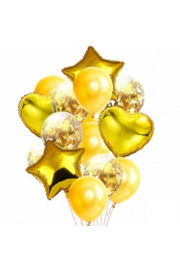Gold Confetti Star Heart Balloon Set