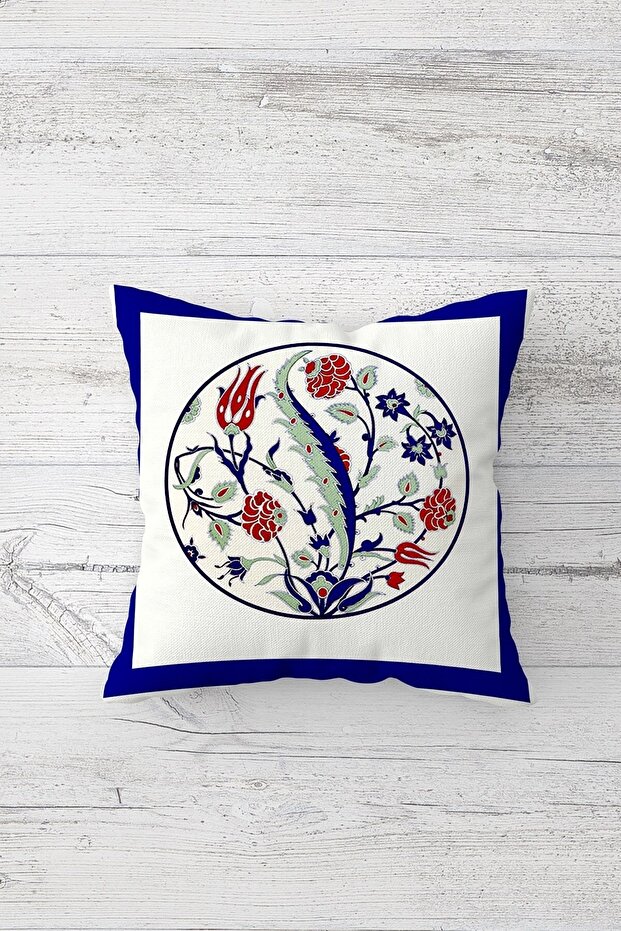 Navy Blue Tile Patterned One Side Printed Hidden Zipper Pillow Case Throw Pillow Sofa Pillow Case