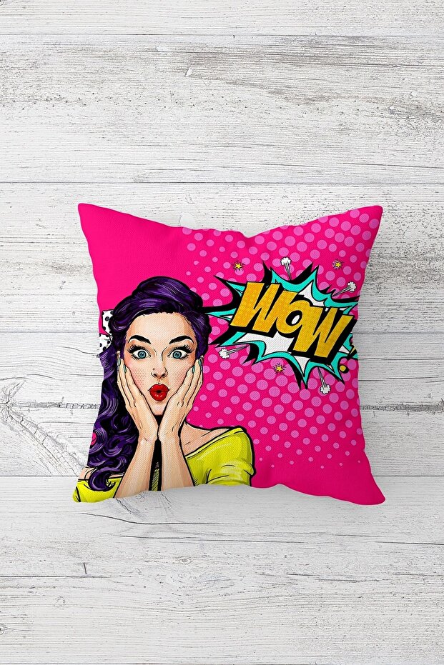 غطاء وسادة بسحاب مخفي مطبوع على الوجهين من Pink Pop Art، غطاء وسادة للمقعد