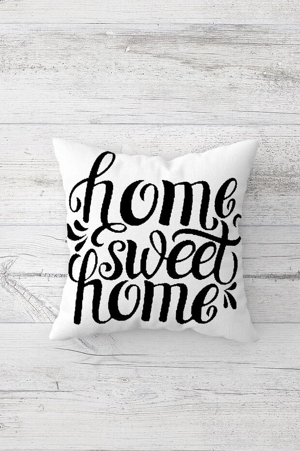 غطاء وسادة أبيض من Home Sweet Home مطبوع من جانب واحد وسحاب مخفي