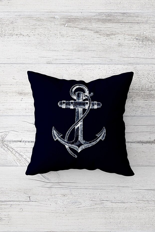 غطاء وسادة ذو سحاب مخفي مطبوع على الوجهين من Blue Ship Anchor، غطاء وسادة للمقعد