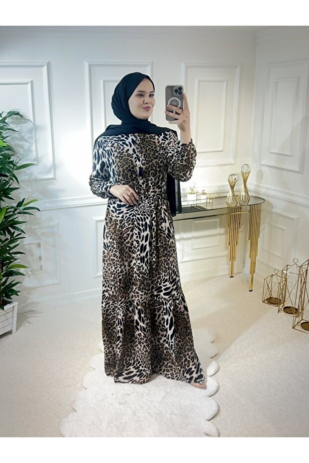 Rochie Aleyna Bumbac Vâscoză - Leopard Mare - 1