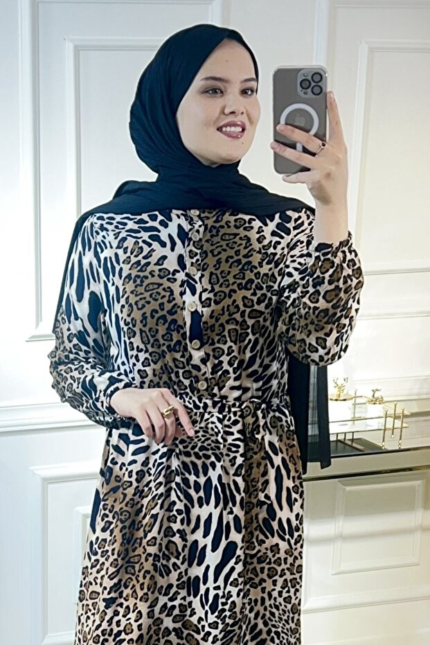 Rochie Aleyna Bumbac Vâscoză - Leopard Mare - 2