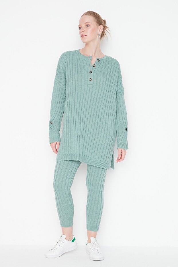 Ribbed Mint Knit Set - Loose Fit, Two-Piece Top and Bottom Set TWOAW22AU0039 - 3