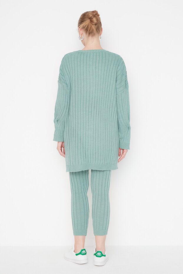 Ribbed Mint Knit Set - Loose Fit, Two-Piece Top and Bottom Set TWOAW22AU0039 - 5