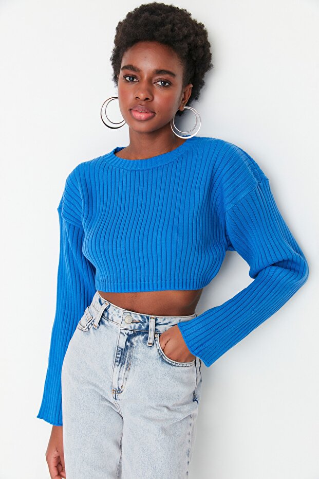 Blauer Super Crop Basic Strickpullover TWOAW23KZ01068 - 3