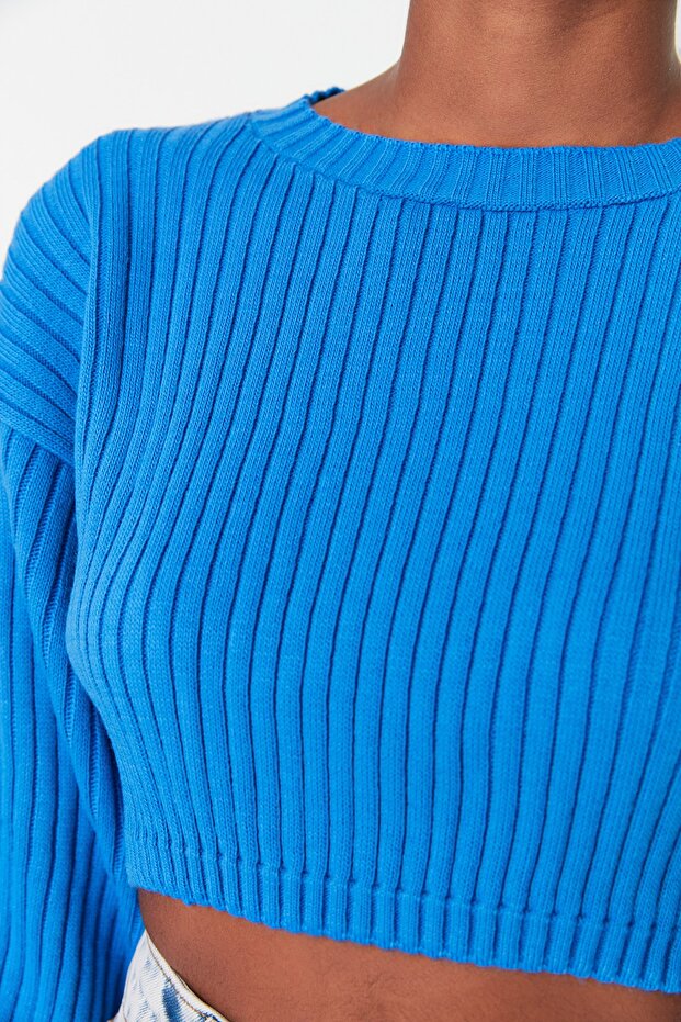 Blauer Super Crop Basic Strickpullover TWOAW23KZ01068 - 4