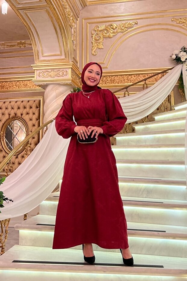 فستان سهرة جاكار بورجوندي
