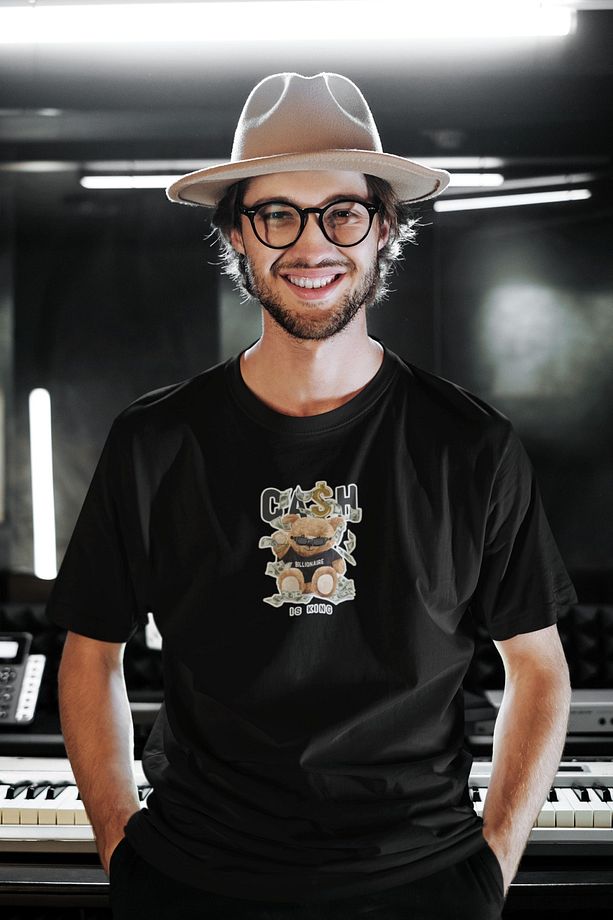 Oversize Baskılı Siyah Tshirt - 1