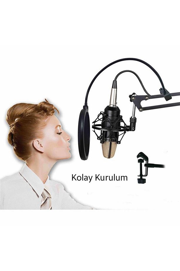 Ally Çift Katman Stüdyo İçin Mikrofon Pop Filtre Youtuber-SİYAH - 5
