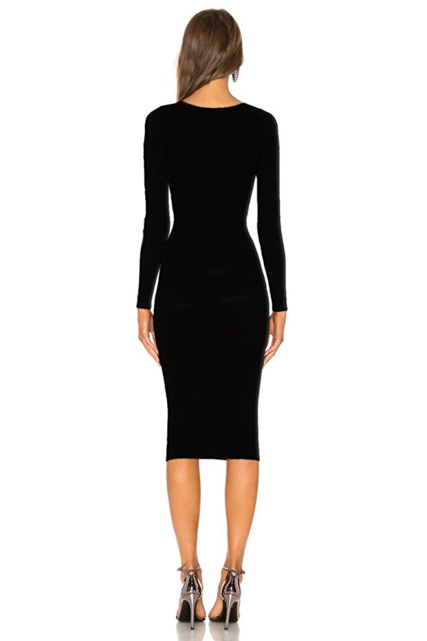 Kadın Siyah Ipek Jarse Midi Kalem Elbise - 2